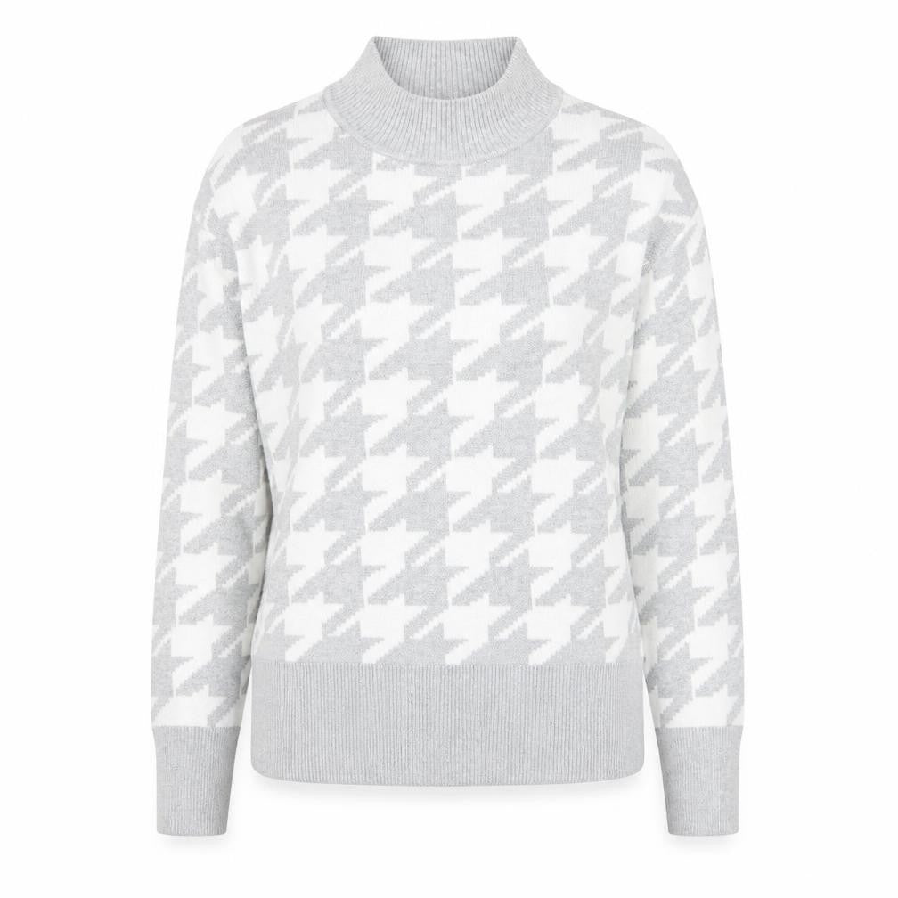 Marks & Spencer Womens Grey Mock Neck Geometric Viscose Pullover Jumper Size 12