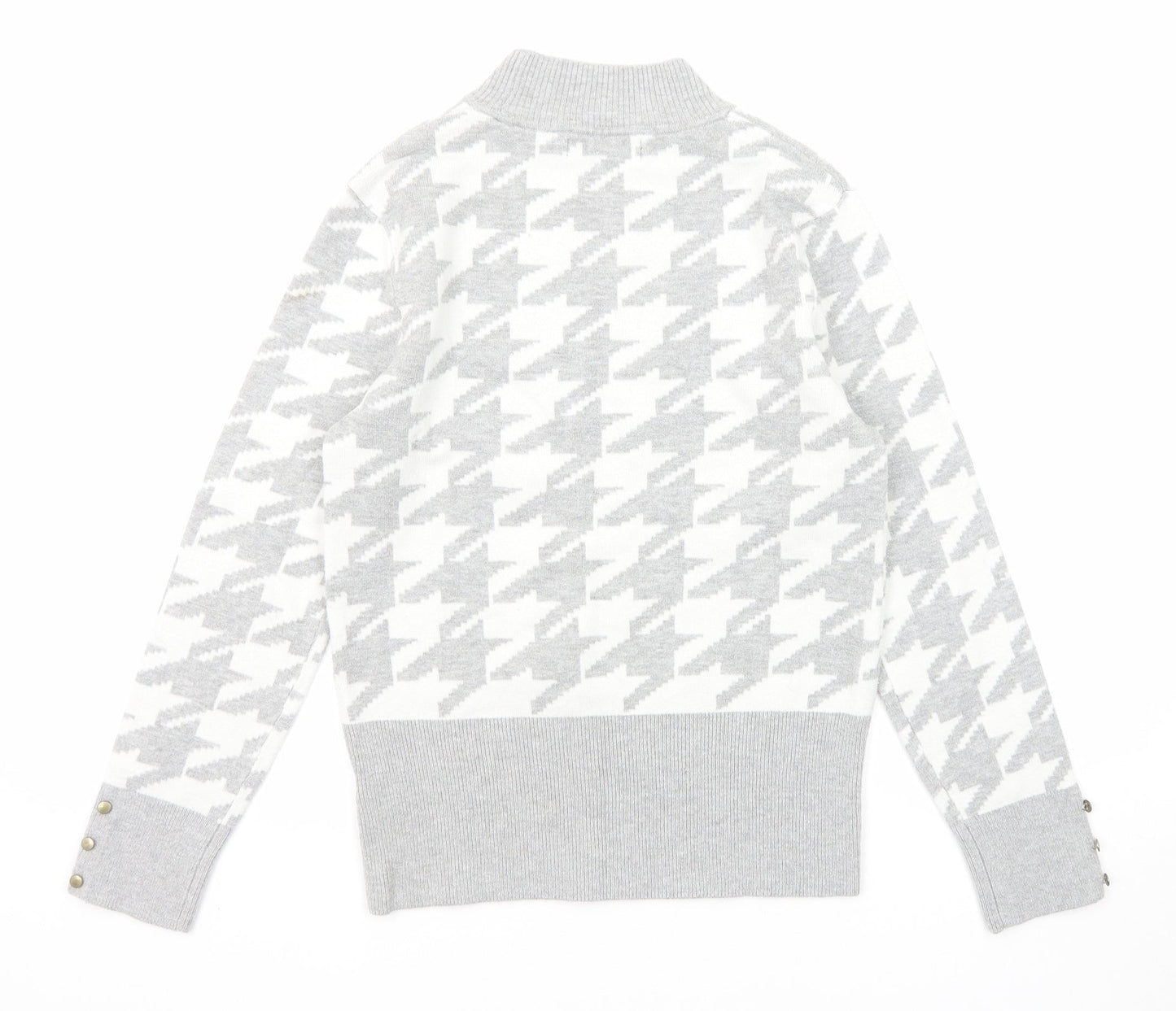 Marks and Spencer Womens Grey Mock Neck Geometric Viscose Pullover Jumper Size 12