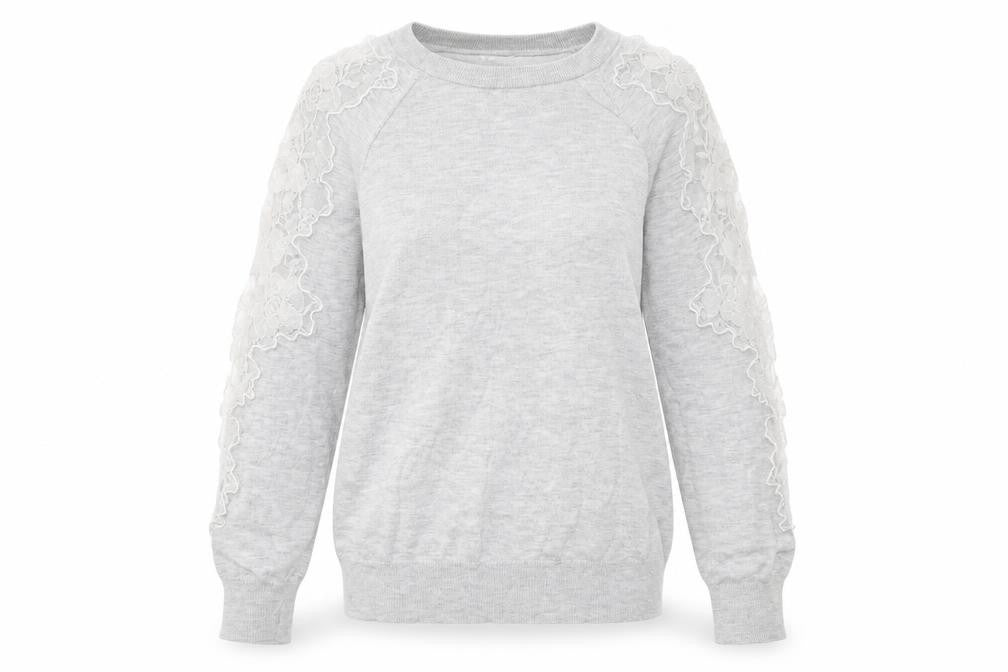 Warehouse Womens Grey Round Neck Polyamide Pullover Jumper Size 8 - Lace Details