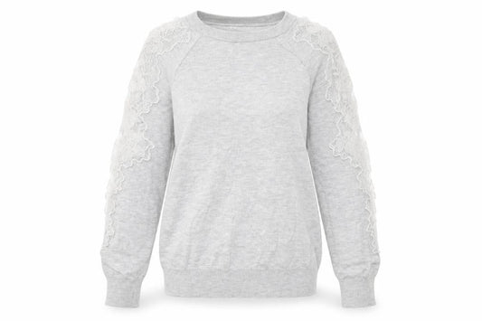 Warehouse Womens Grey Round Neck Polyamide Pullover Jumper Size 8 - Lace Details