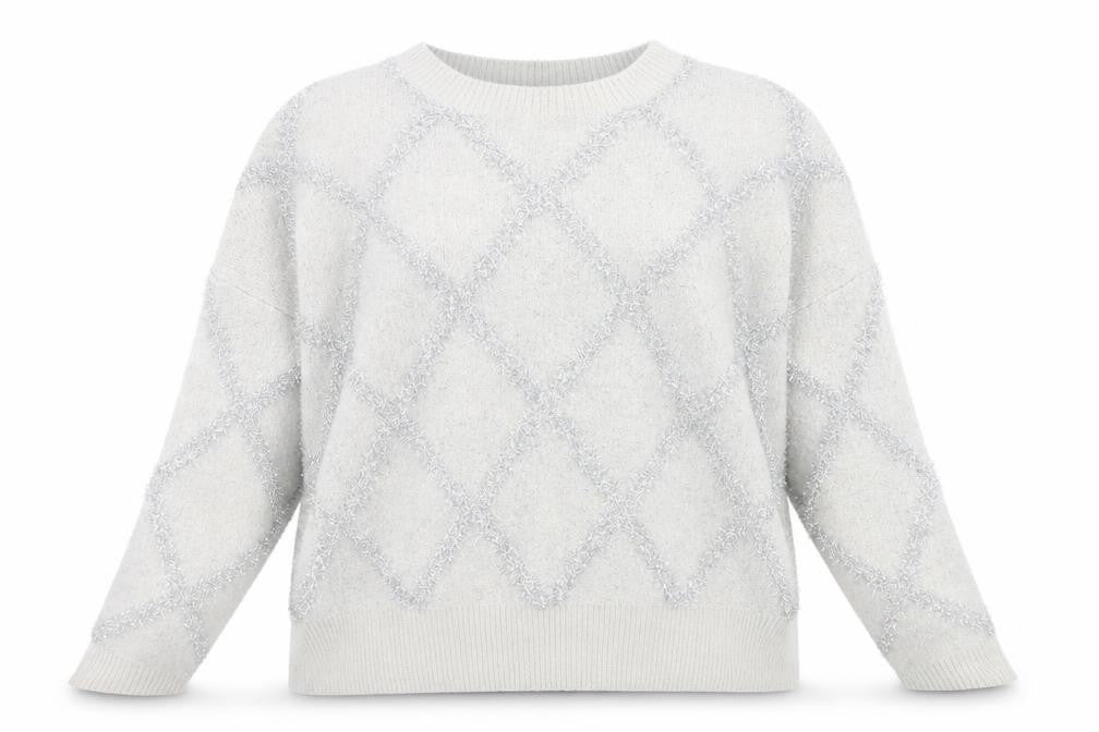 Boohoo Womens Grey Round Neck Geometric Acrylic Pullover Jumper Size L