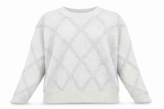 Boohoo Womens Grey Round Neck Geometric Acrylic Pullover Jumper Size L