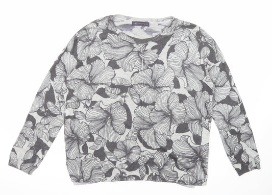 Marks and Spencer Womens Grey Round Neck Floral Acrylic Pullover Jumper Size L