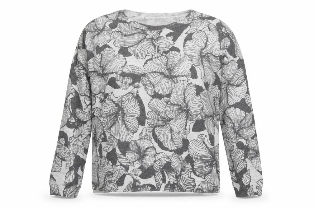 Marks & Spencer Womens Grey Round Neck Floral Acrylic Pullover Jumper Size L