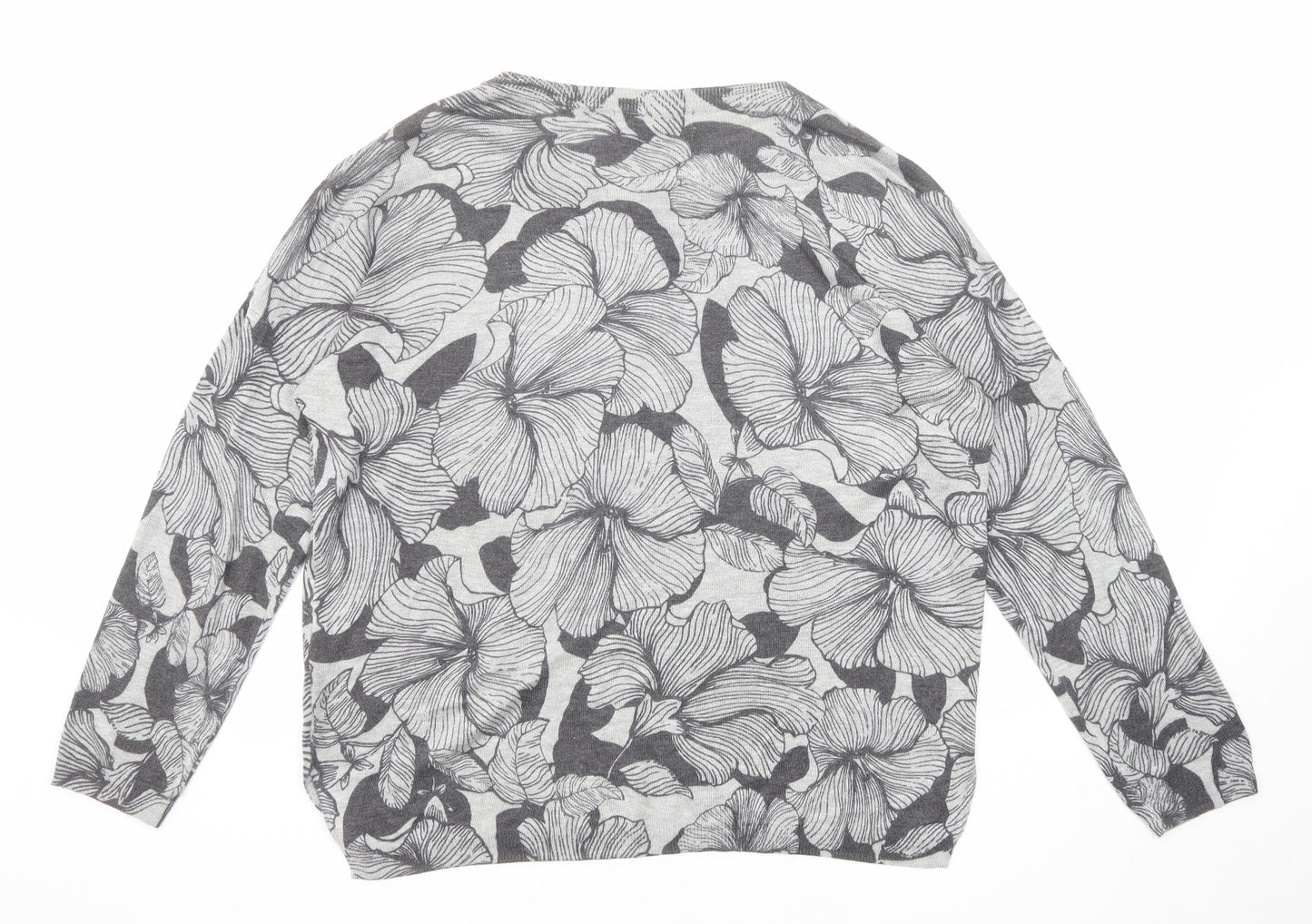 Marks and Spencer Womens Grey Round Neck Floral Acrylic Pullover Jumper Size L