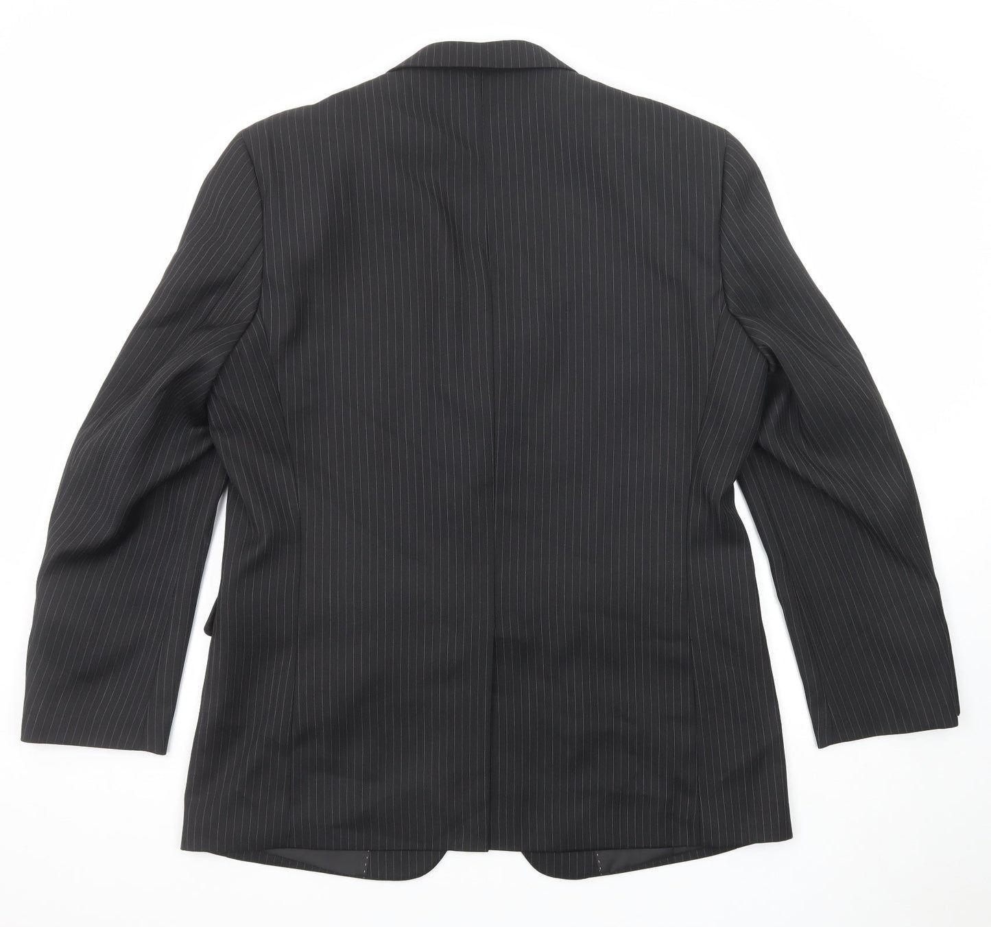 Greenwoods Mens Black Striped Polyester Jacket Suit Jacket Size 42 Regular