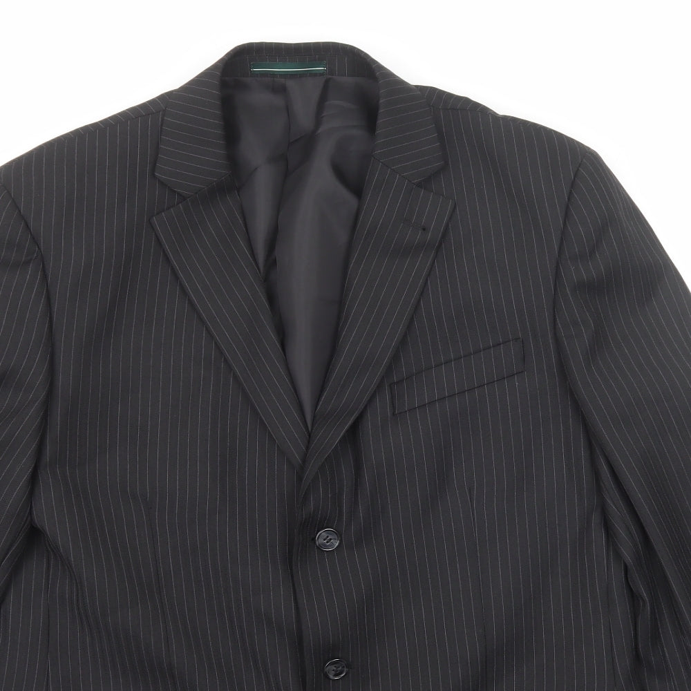 Greenwoods Mens Black Striped Polyester Jacket Suit Jacket Size 42 Regular