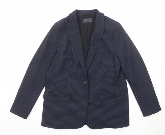 Marks and Spencer Womens Blue Pinstripe Polyester Jacket Suit Jacket Size 12