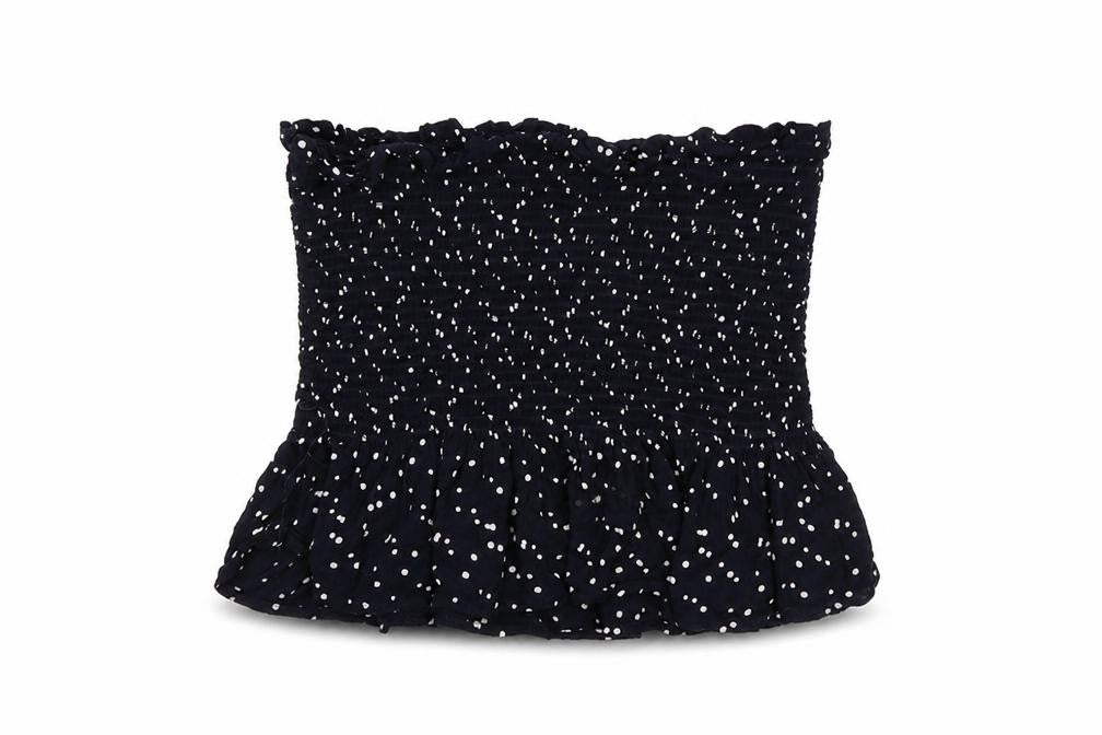 Next Womens Blue Polka Dot Viscose Cropped Blouse Size M Square Neck - Strapless Shirred
