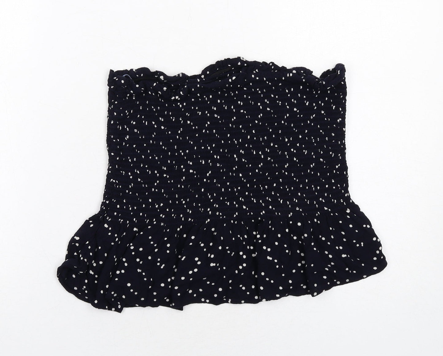 NEXT Womens Blue Polka Dot Viscose Cropped Blouse Size M Square Neck - Strapless Shirred