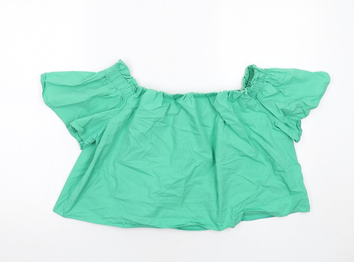 New Look Womens Green Cotton Basic Blouse Size 14 Off the Shoulder