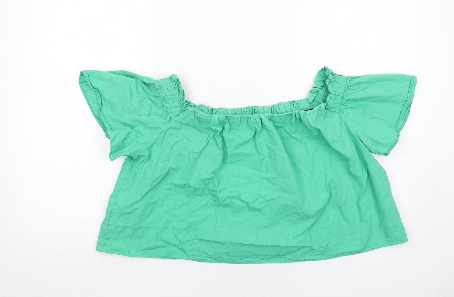 New Look Womens Green Cotton Basic Blouse Size 14 Off the Shoulder