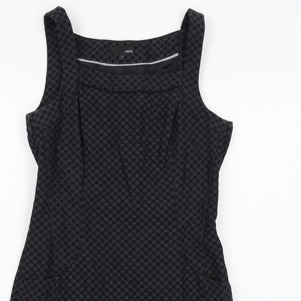 NEXT Womens Black Geometric Polyester Shift Size 10 Round Neck Zip