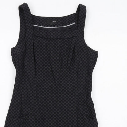 Next Womens Black Geometric Polyester Shift Size 10 Round Neck Zip