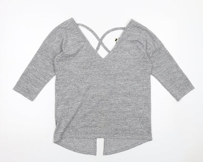 Additional front view of Miss Selfridge women’s grey polyester basic t-shirt, size UK 8, v-neck
