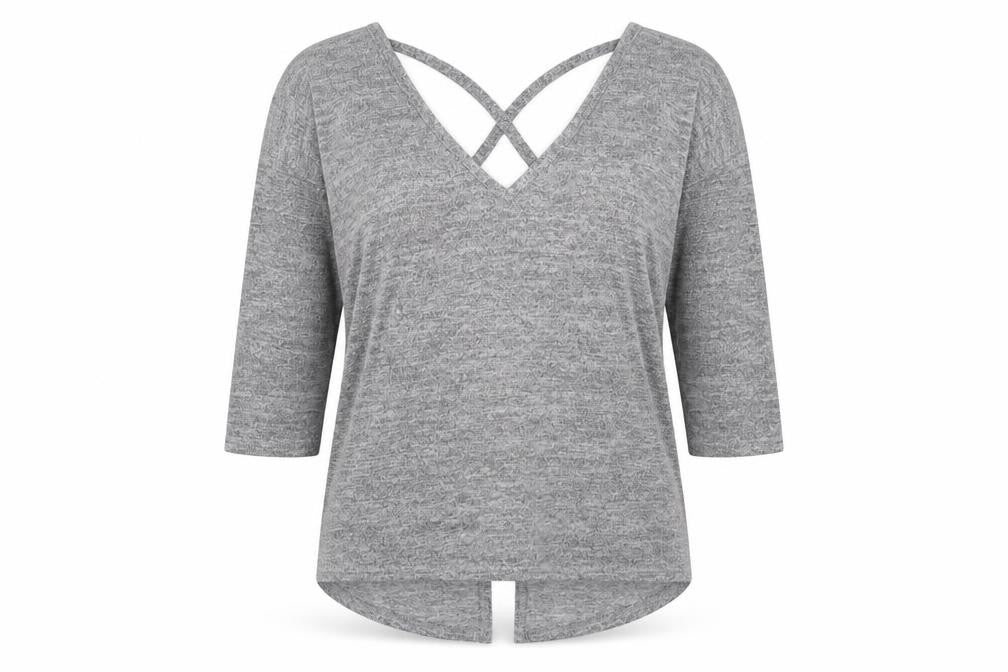 Miss Selfridge Womens Grey Polyester Basic T-Shirt Size 8 V-Neck