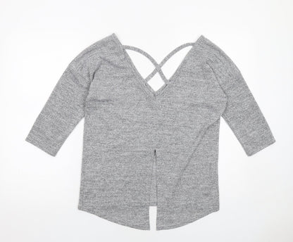 Back view of Miss Selfridge women’s grey polyester basic t-shirt, size UK 8, v-neck