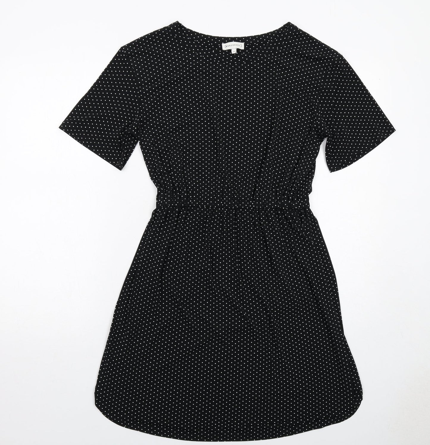 Warehouse Womens Black Polka Dot Polyester A-Line Size 10 Round Neck Pullover