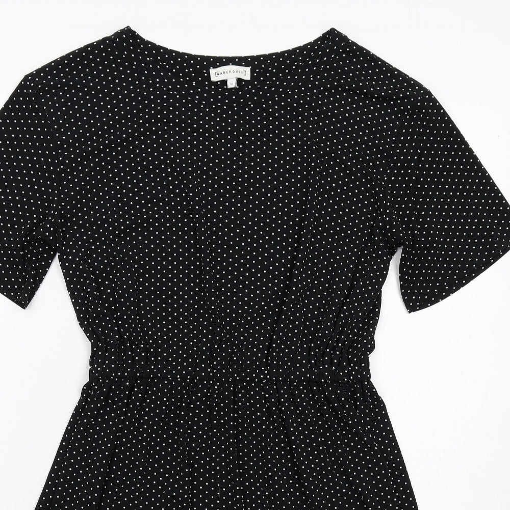 Warehouse Womens Black Polka Dot Polyester A-Line Size 10 Round Neck Pullover