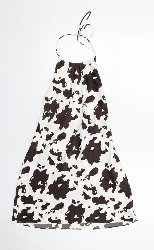Urban Outfitters Womens Ivory Geometric Polyester Slip Dress Size M Halter Zip