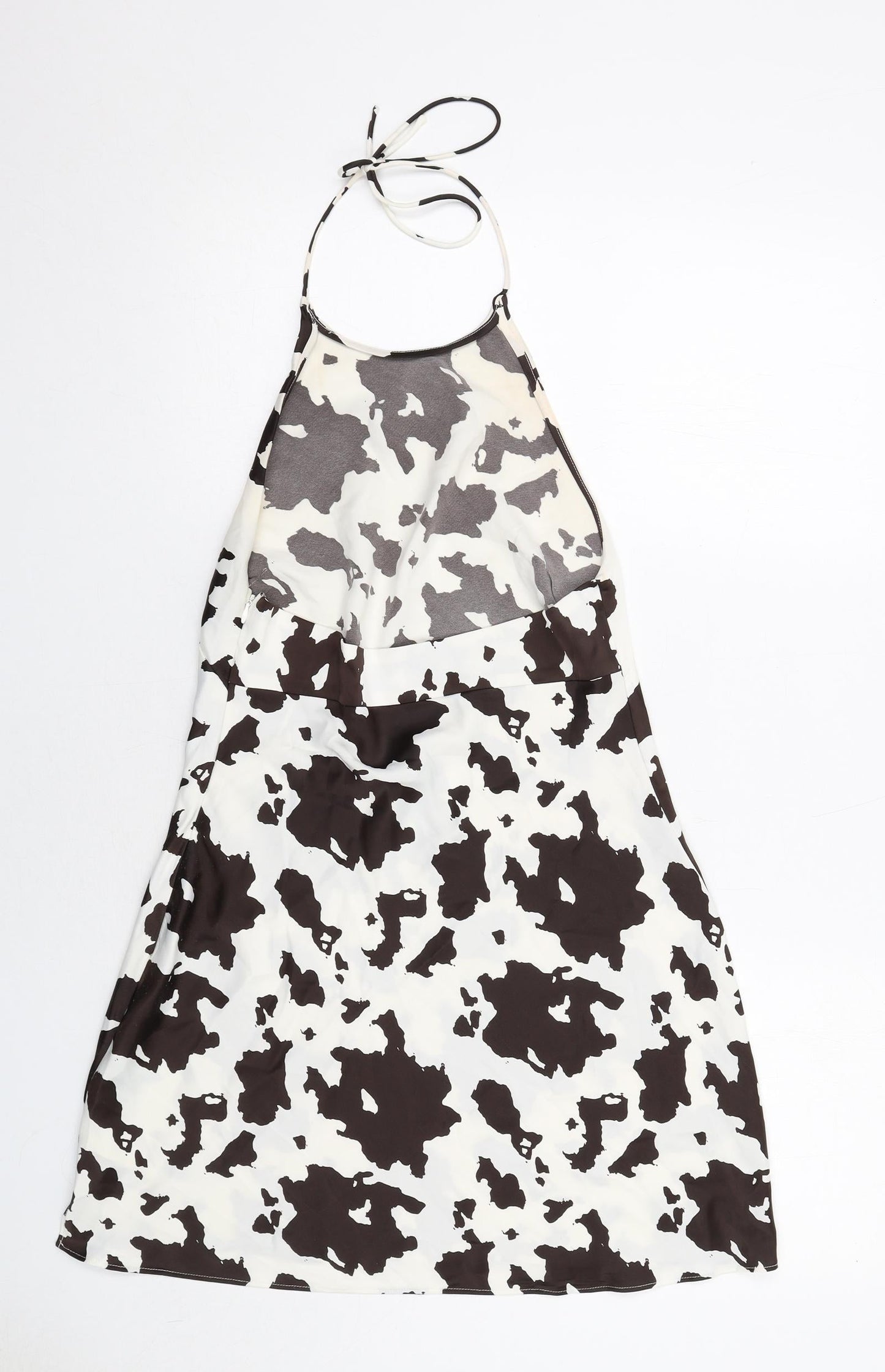 Urban Outfitters Womens Ivory Geometric Polyester Slip Dress Size M Halter Zip