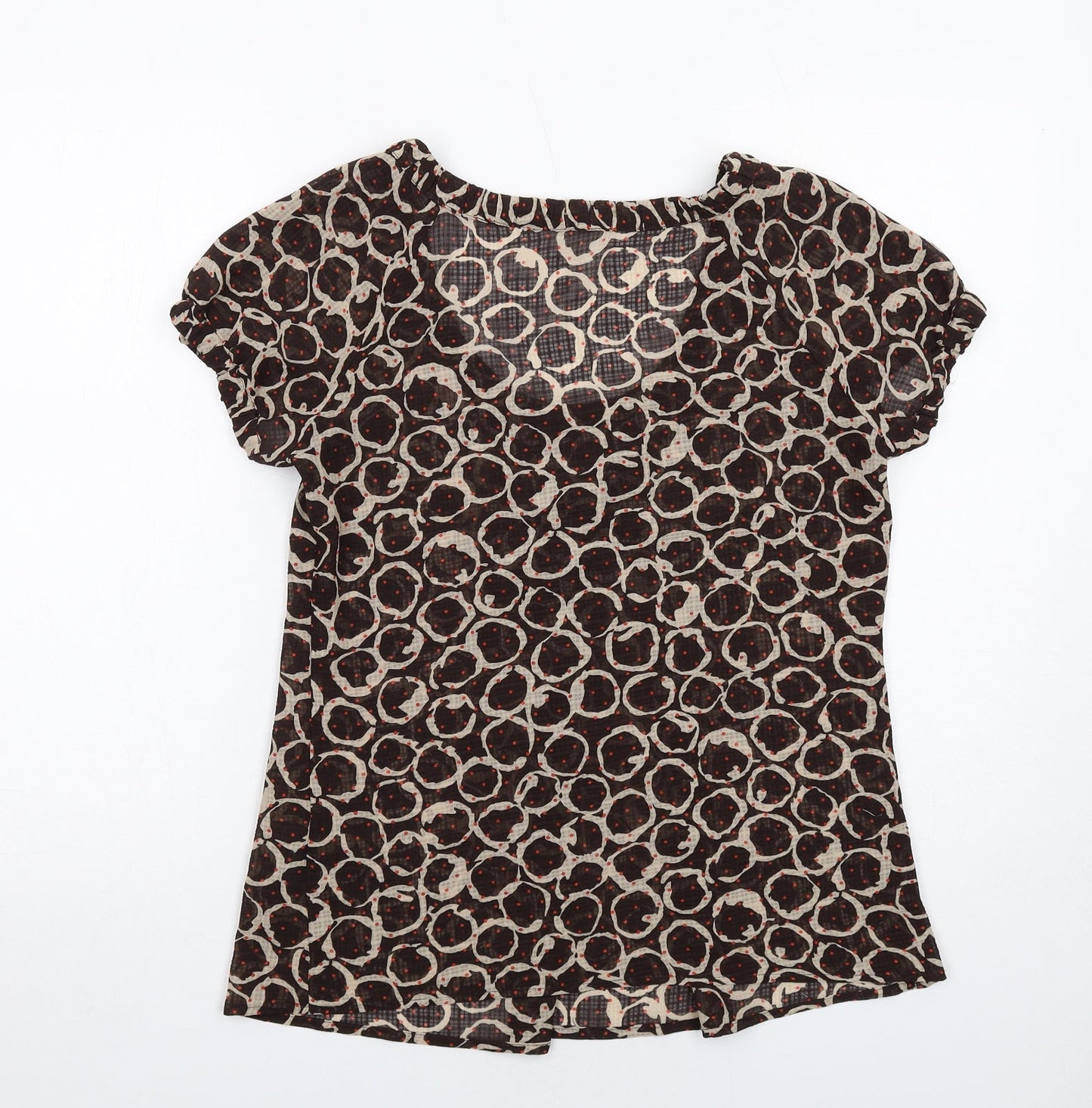 Marks and Spencer Womens Brown Geometric Polyester Basic Blouse Size 8 Scoop Neck - Front Pleat Detail