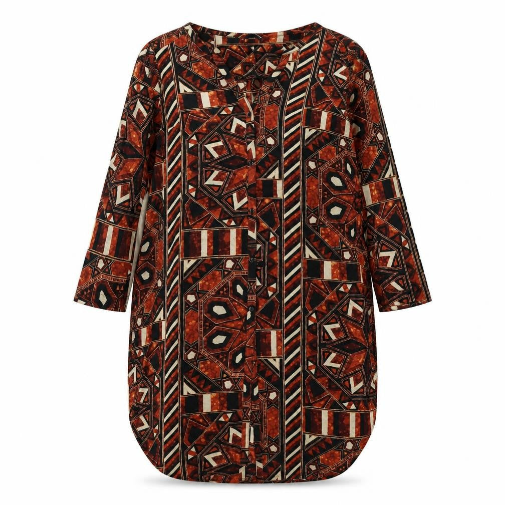 H&M Womens Multicoloured Geometric Polyester A-Line Size S V-Neck Button