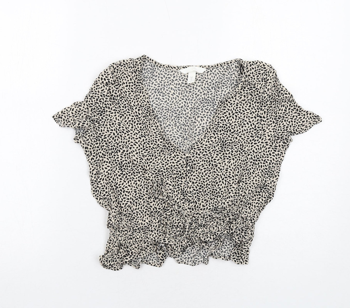 H&M Womens Ivory Geometric Viscose Basic Blouse Size 6 V-Neck