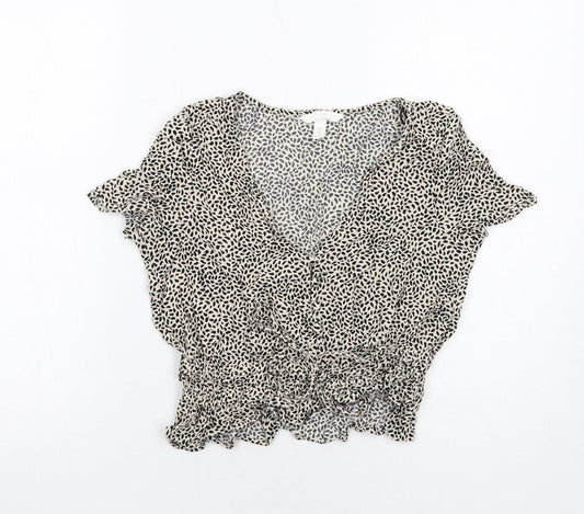 H&M Womens Ivory Geometric Viscose Basic Blouse Size 6 V-Neck