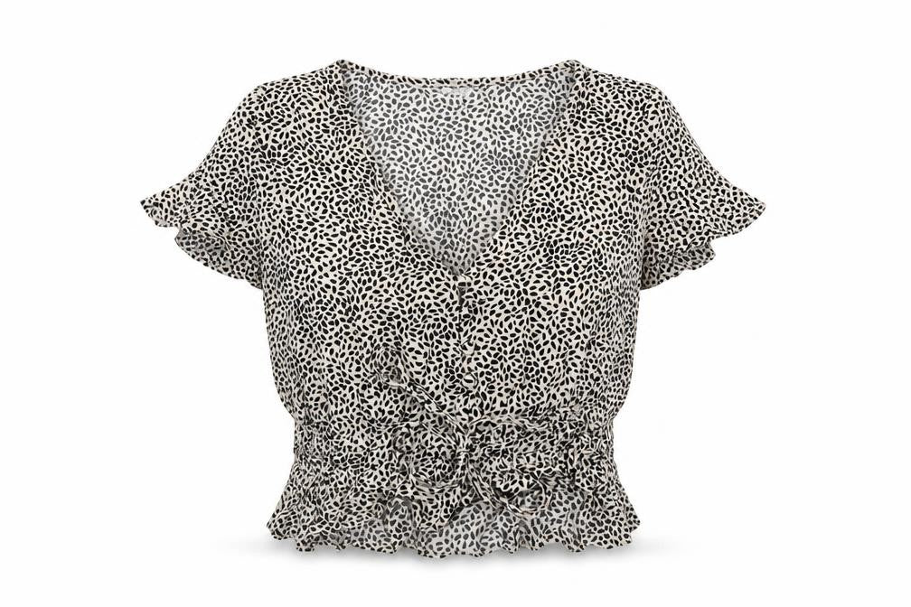 H&M Womens Ivory Geometric Viscose Basic Blouse Size 6 V-Neck