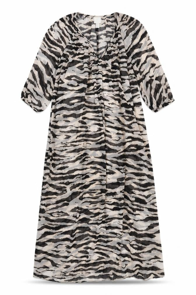 H&M Womens Black Animal Print Polyester Maxi Size XS V-Neck Pullover - Tiger Pattern