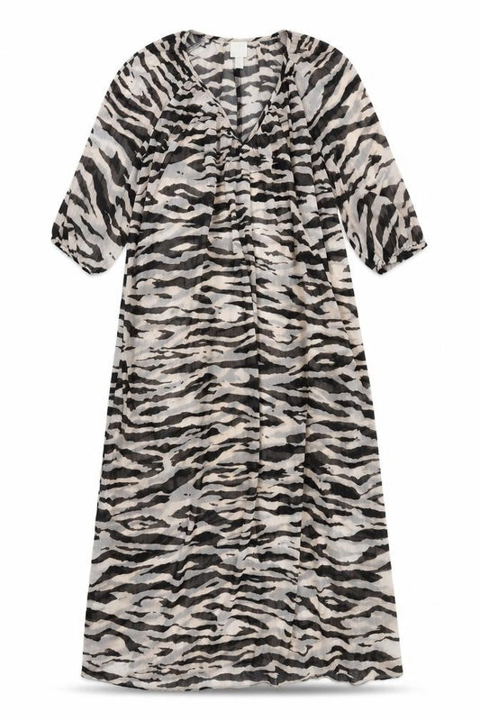 H&M Womens Black Animal Print Polyester Maxi Size XS V-Neck Pullover - Tiger Pattern