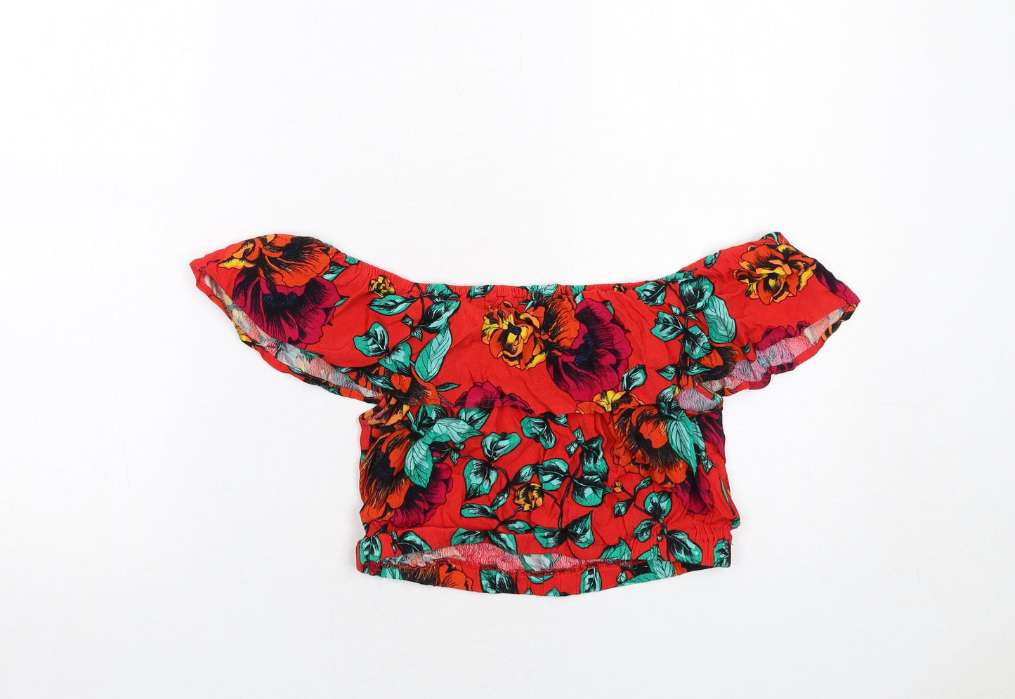 MINKPINK Womens Red Floral Polyester Cropped Blouse Size S Off the Shoulder