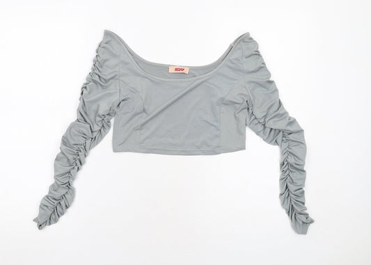 Misspap Womens Grey Polyester Cropped Blouse Size 12 Boat Neck