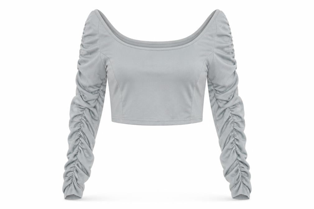 Misspap Womens Grey Polyester Cropped Blouse Size 12 Boat Neck