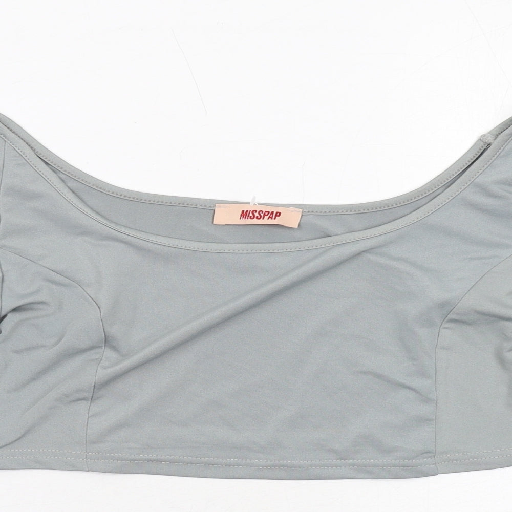 Misspap Womens Grey Polyester Cropped Blouse Size 12 Boat Neck