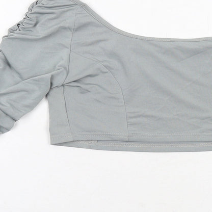 Misspap Womens Grey Polyester Cropped Blouse Size 12 Boat Neck