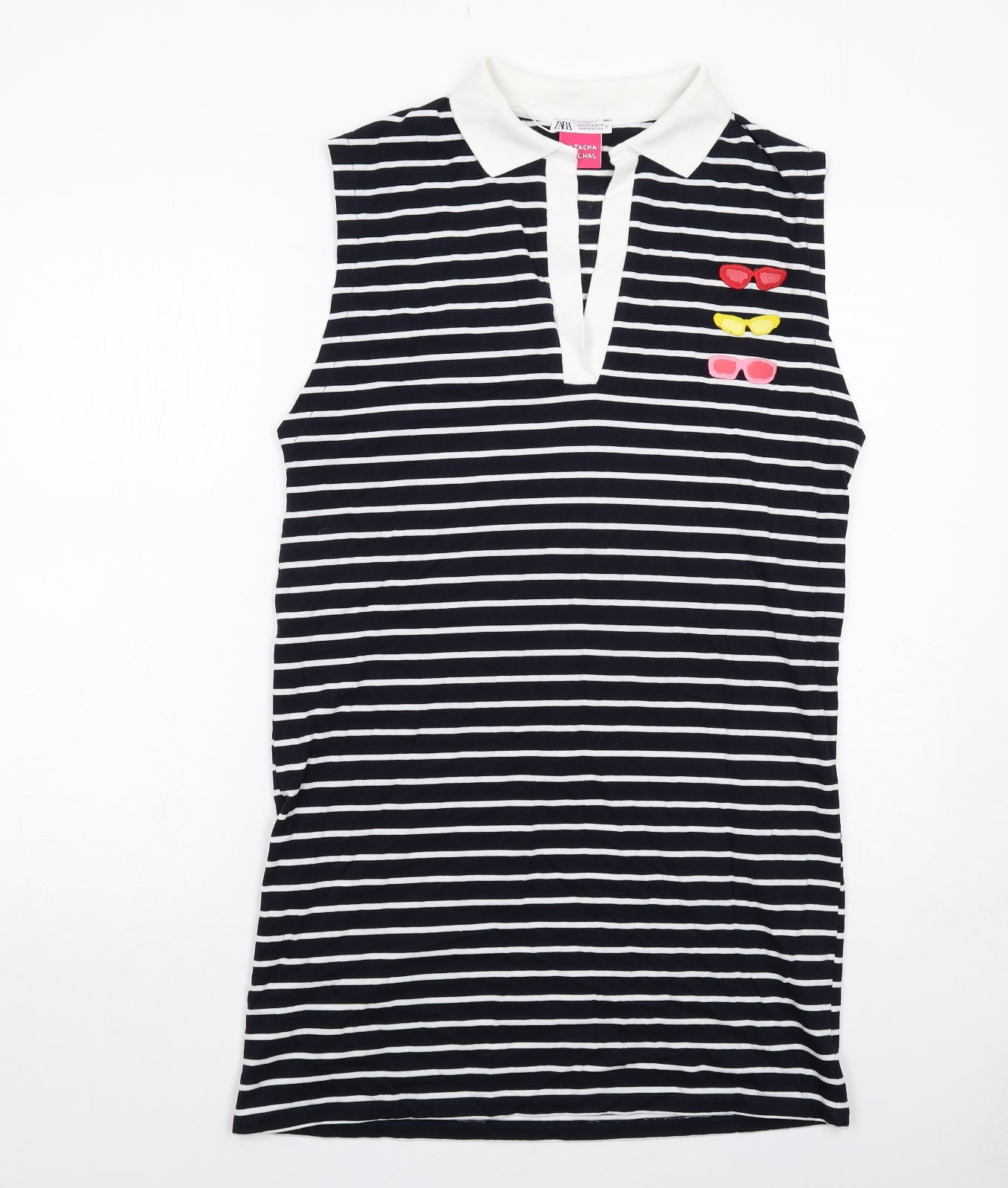 Zara Womens Blue Striped Cotton A-Line Size S Collared Pullover