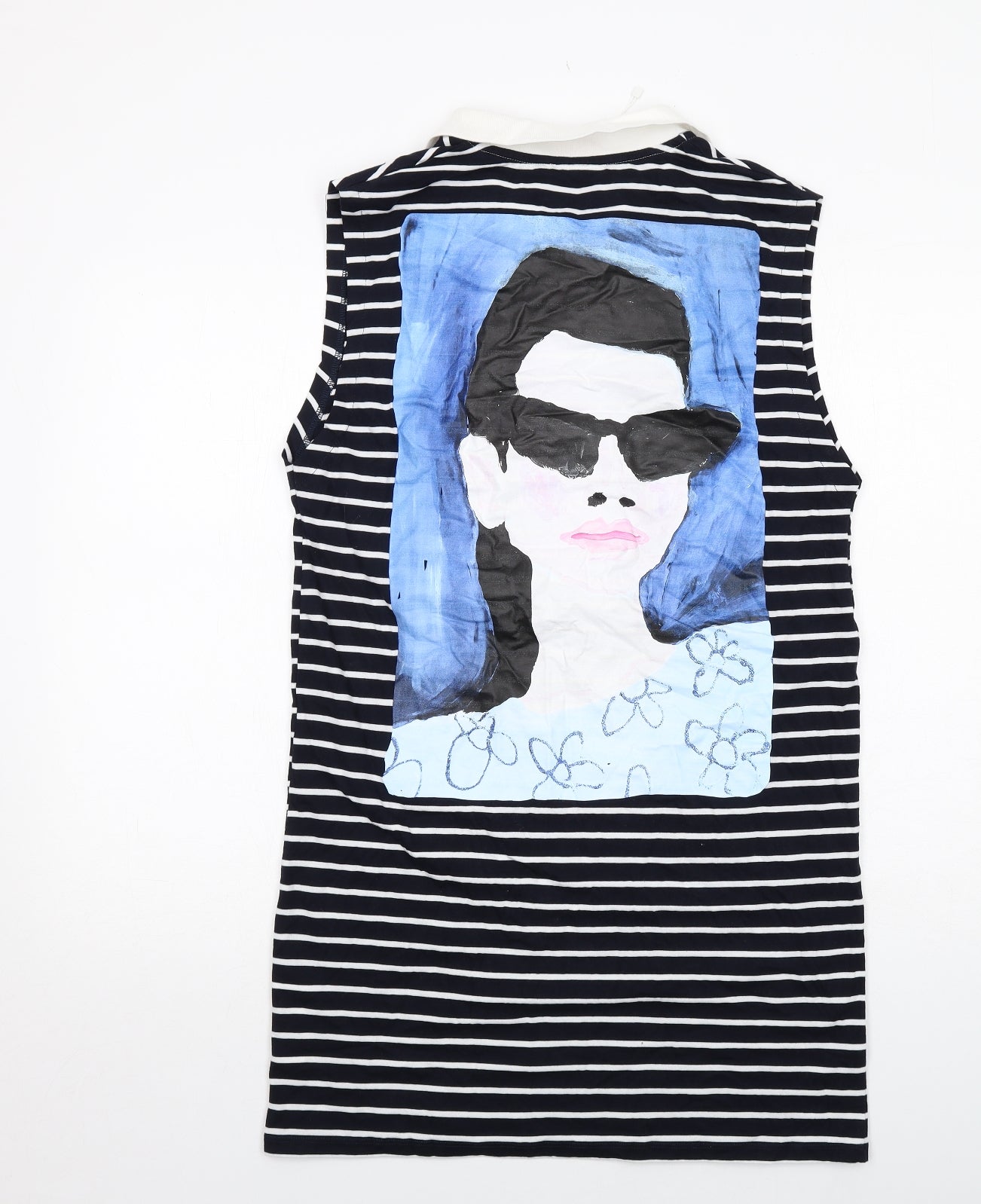 Zara Womens Blue Striped Cotton A-Line Size S Collared Pullover