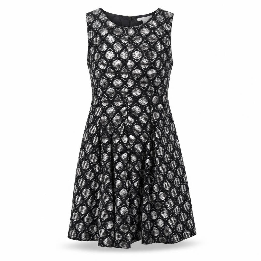 H&M Womens Black Geometric Cotton Trapeze & Swing Size 10 Round Neck Zip