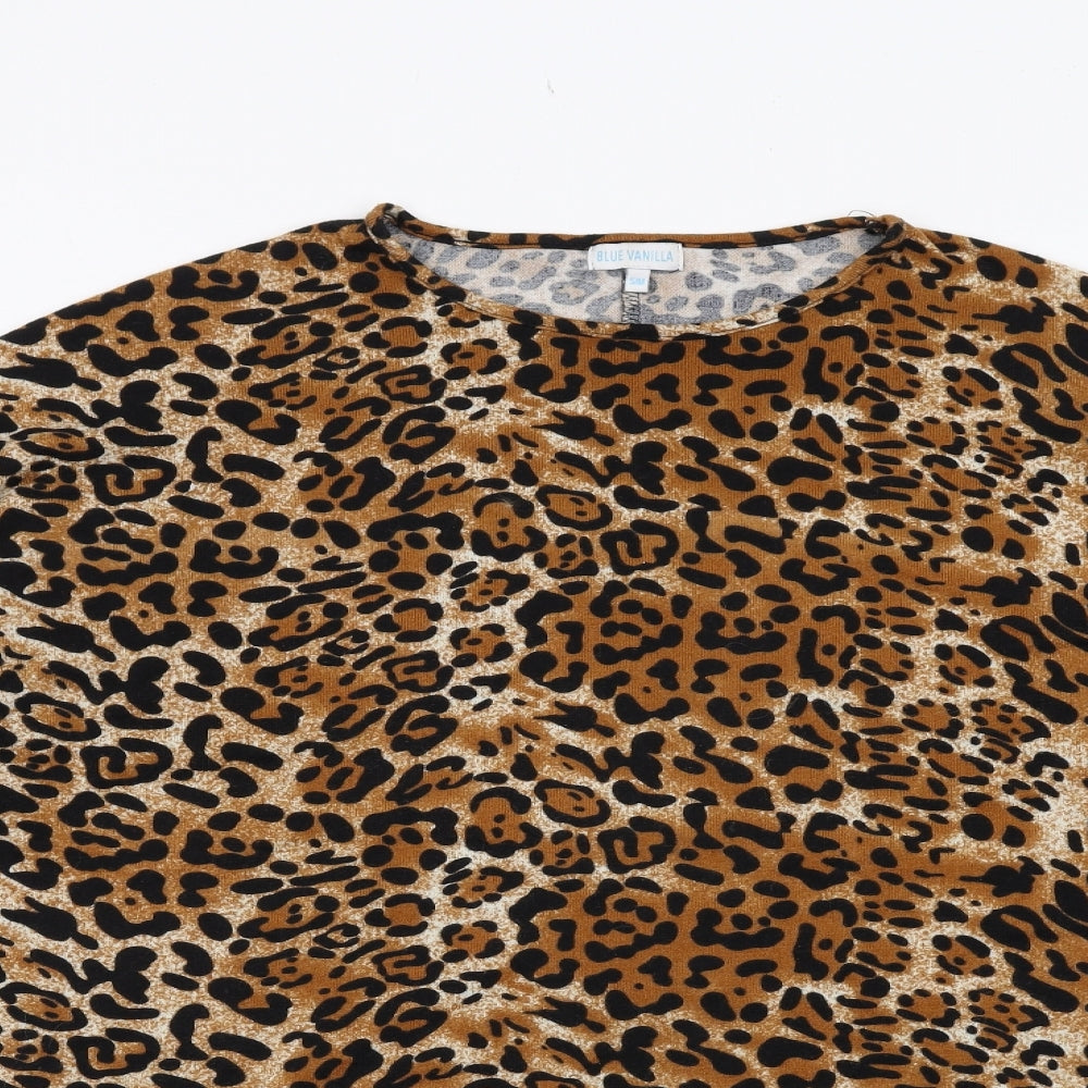 Blue Vanilla Womens Brown Animal Print Polyester Basic Blouse Size S Round Neck - Leopard Print