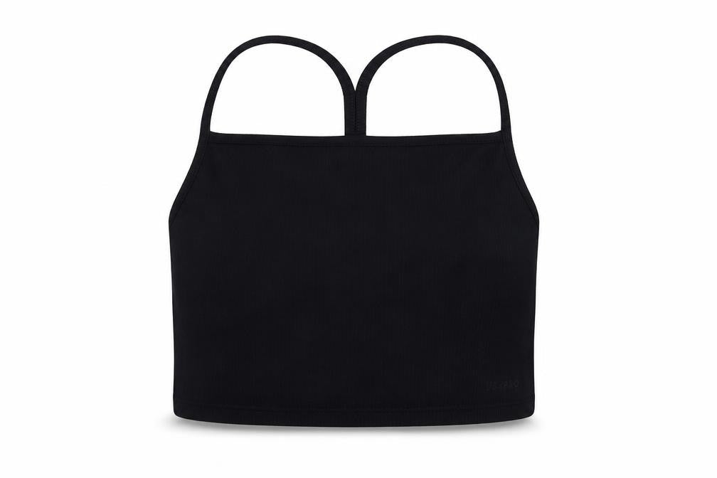 USA Pro Womens Black Polyester Cropped Tank Size 18 Square Neck