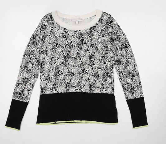 NEXT Womens Black Round Neck Floral Viscose Pullover Jumper Size 6