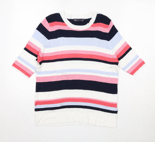 Marks and Spencer Womens Multicoloured Round Neck Striped Viscose Pullover Jumper Size 20 - Ribbed