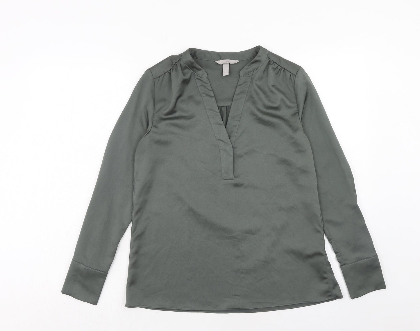 H&M Womens Green Polyester Basic Blouse Size S V-Neck