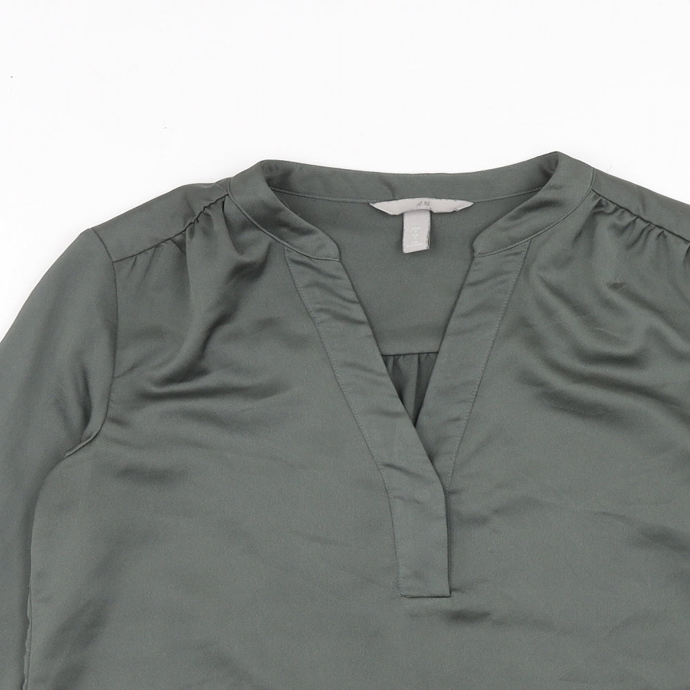H&M Womens Green Polyester Basic Blouse Size S V-Neck