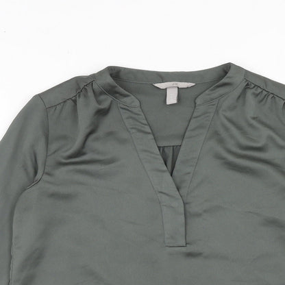 H&M Womens Green Polyester Basic Blouse Size S V-Neck
