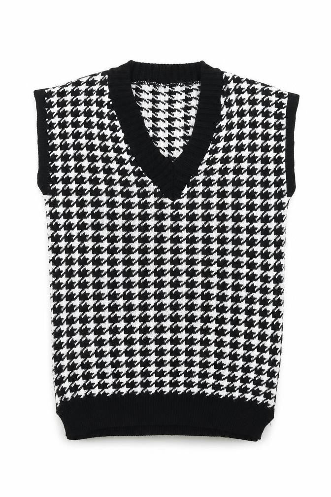 Rebellious Womens Black V-Neck Geometric Acrylic Pullover Jumper Size S
