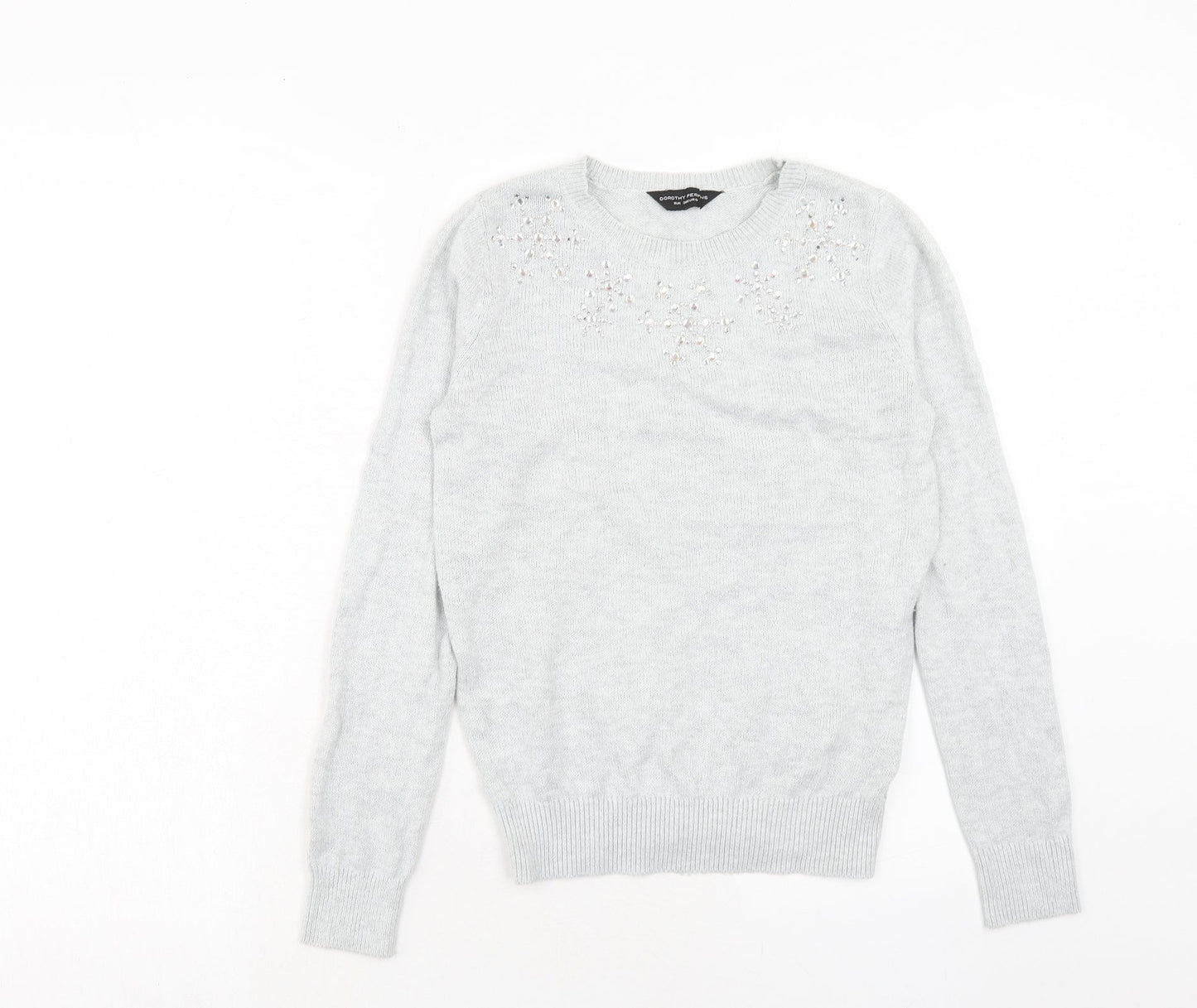 Dorothy Perkins Womens Grey Round Neck Cotton Pullover Jumper Size 8