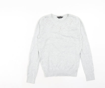 Dorothy Perkins Womens Grey Round Neck Cotton Pullover Jumper Size 8